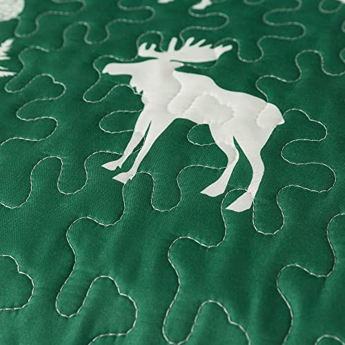 Soul & Lane Moose In The Pines 50" X 60" Quilted Throw Blanket: Lightweight Lodge Lap Comforter, Nature Black And Green Plaid Comforter, Country Quilted Couch Blanket For Sofa And Bed #TOP4