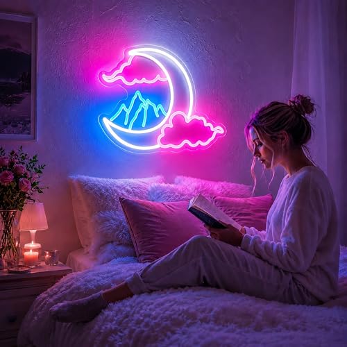 Image of Cloud Moon Mountain Neon Sign Led Neon Lights Neon Signs for Wall Decor Light Up Sign for Birthday Party Club Gift