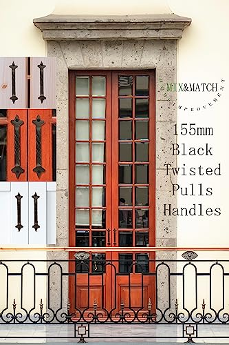 Image of Mix&Match Cast Iron Twisted Handle - 6 Inch Balck Matt Finish | Rope Style Cabinet, Wardrobe, Cupboard & Furniture Door Handle | Pack of 10 Pcs with Screws
