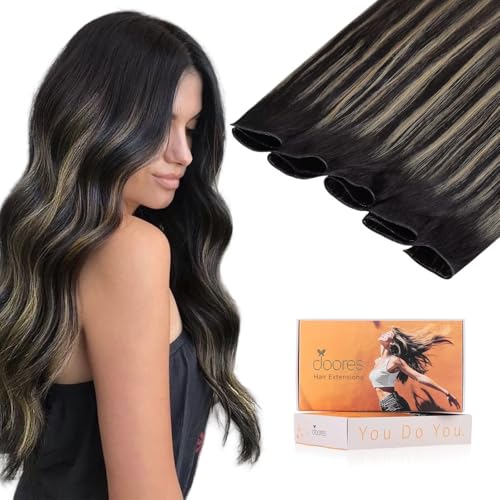 Image of DOORES Weft Extensions, 24 Inch Balayage Natural Black to Light Blonde 60g, Genius Sew in Weft Hair Extensions Real Human Hair Straight Extensions