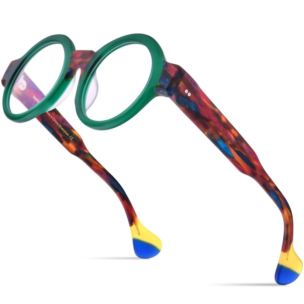 MUTYNE Occhiali da vista in acetato opaco Montatura da uomo Occhiali da vista rotondi grandi multicolori a gamba larga Occhiali da vista da donna
