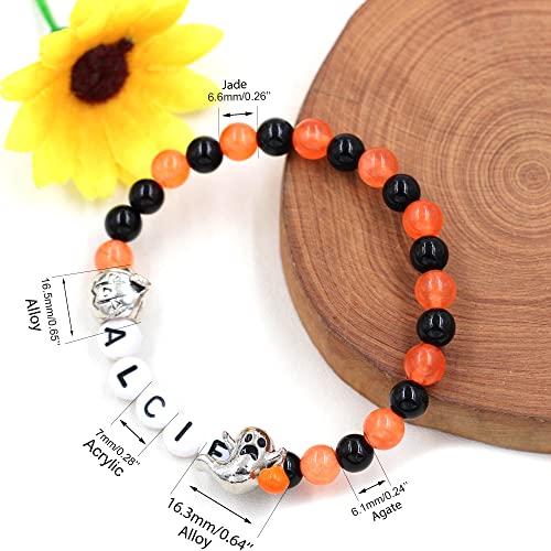 Image of Uloveido Black Orange Jade Charms Halloween Bracelets All Saints' Gift - DIY Customized Name Beaded Bracelet