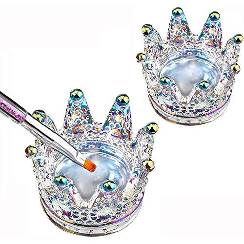 2Pcs Nail Art Dappen Dish 2 In 1 Glass Dish For Nail Acrylic Liquid Powder–Nail Crystal Bowl/Glass Nails Cup/Nails Pen Holder, Crown Nails Glass Dish, Colorful Laser #TOP19