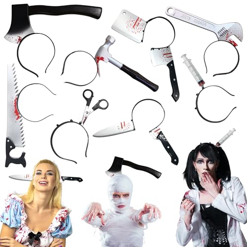 fiintrwa 8 PCS Halloween Scary Weapon Headbands Set Knife Horror Hair Bands Zombie Accessories Headbands for Makeup Scary Costume Halloween Party Favor