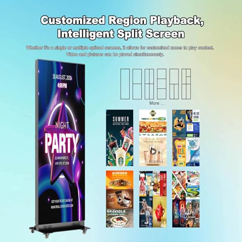 Image of 80 inch LED Screen, P1.86 Spliceable Digital Signage Display, Foldable LED Poster Display, APP /U-Disk Content Publishing, Advertising Display Kiosk for Events, WiFi /USB /HDMI, Flight Case