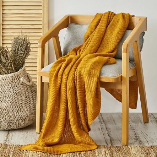 Karaca Home Ocker Doppelsamenstrichwickeldecke (130x170cm) Öko-Tex Weich, Leicht, Hält Warm, Komfortabel, Cable Knit Throw, Natürliche Fäden, Gemütlich, Ästhetisch, Stilvoll