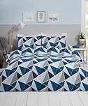 Rapport Home Single Duvet Cover Set - Navy Geometric Triangles Bedding for Boys & Teens - Reversible Polycotton Quilt Cover with Pillowcase (135x200cm)