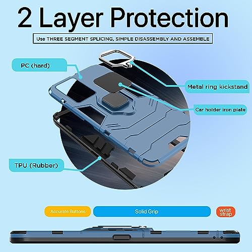 Image of Pikkme Back Cover for OnePlus Nord CE 2 5G | 360 Protection | Ring Holder | Kickstand | Tough Armor Case (Blue)