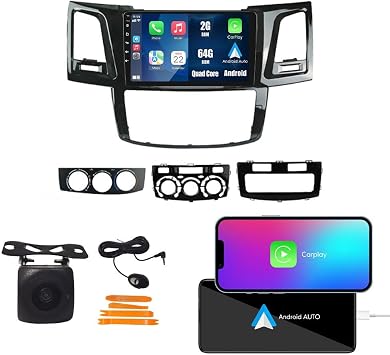 Car CarPlay Android Auto Navigation Stereo GPS Radio Camera Display 9" IPS Touchscreen Headunit Tablet Pad Media Player for Toyota Fortuner Hilux 2005-2007, if Applicable Quad Core 2G+64G