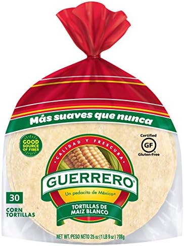 Guerrero White Corn Tortillas, Gluten Free, Trans Fat Free, Small Soft Taco Size, 30 Count