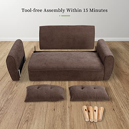 Vongrasig 47" Small Modern Loveseat Sofa, Mid Century Linen Fabric 2-Seat Sofa Couch Tufted Love Seat With Back Cushions And Tapered Wood Legs For Living Room, Bedroom And Small Space (Brown) #TOP7