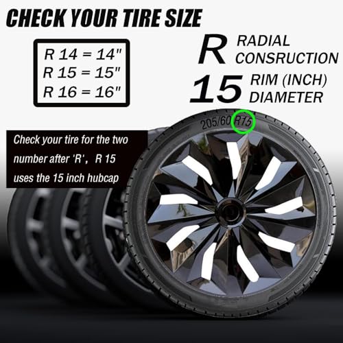 Image of ABX Hubcap Wheel Covers Hub Caps 15 Inch Set of 4 Black Universal Wheel Rim Cover R15 Stylish Car Decor Wheel Covers for Toyota Camry Nissan Mazda (black-04-TT, 15 inch)