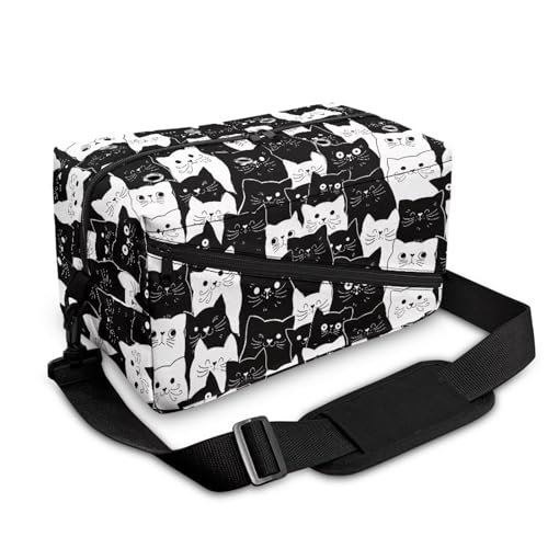 Image of Drnuikhe Black Cats Knitting Bag Yarn Storage Organizer, Portable Knitting Tote Basket Yarn Bags for Crochet Hooks Yarn Holder for Crocheting Knitting Accessories Crochet Gift for Mother Wife