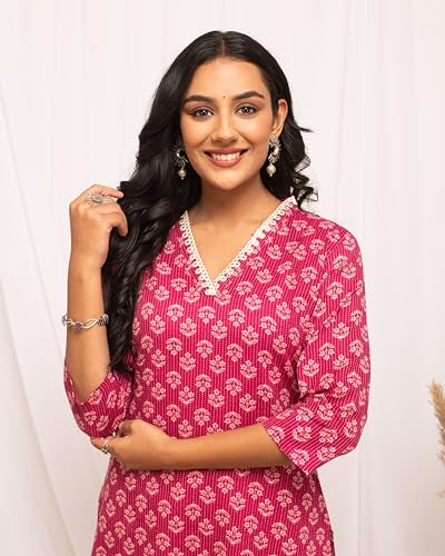 Image of FIORRA Womens Cotton Straight Fit Floral Printed Kurta