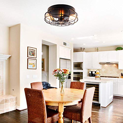 Jose2015 Semi Flush Mount Ceiling Light Fixture Vintage Industrial 3-Light Rustic Metal Cage Ceiling Lighting For Hallway Bedroom Farmhouse Living Room Kitchen,Ul Listed-No Bulbs thumb #6