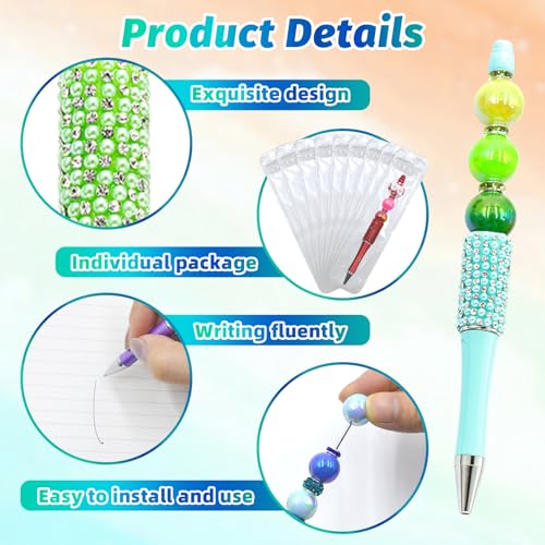 Image of 75 Pcs DIY Diamond Beadable Pen Kit - 25 Plastic Rhinestone Beaded Pens Bulk with Refills & Bags - Fancy Cute Glitter Pens for Crafting, Students & Teachers - School Supplies (Candy color)