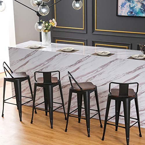 Changjie Furniture Swivel Metal Bar Stools Kitchen Counter Height Stools Industrial Barstools Set Of 4 (Swivel 24 Inch,Matte Black Wooden) #TOP5