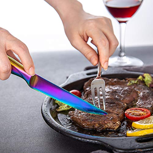 WELLSTAR-Rainbow-Serrated-Steak-Knife-Set-of-6-Razor-Sharp-German-Steel-Blade-475-inch-and-Comfortable-Stainless-Steel-Hollow-Handle-with-Titanium-Coated-Dinner-Table-Knives-Set-for-Home-Restaurant WELLSTAR Rainbow Serrated Steak Knife Set of 6 Razor Sharp German Steel Blade 475 inch and Comfortable Stainless Steel Hollow Handle with Titanium Coated Dinner Table Knives Set for Home Restaurant