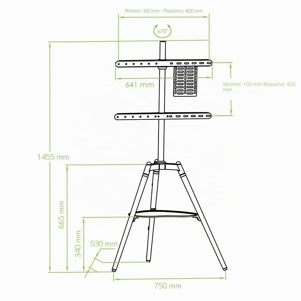 Techly 368239 Supporto a Pavimento Cavalletto Tripod per TV LCD/LED/Plasma 32-65" con Mensola Noce Scuro