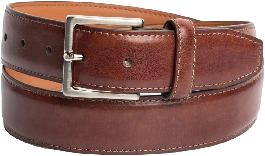 Vince Camuto Belts Men | Black Belt with Edge Stitch Detailing and a Nickle Finish Belt Buckle