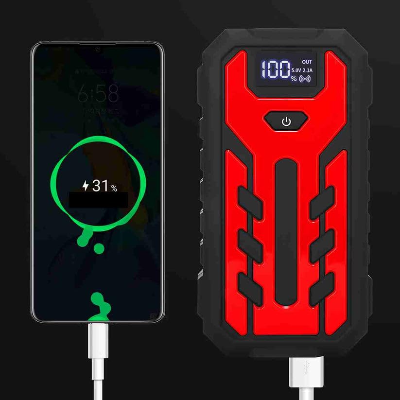 Arrancador de Baterías para Coche 15000mAh, Arrancador 12V para Motores Gasolina 5.0L y Diésel 2.5L, 400A Pico, Power Bank con Linterna LED y 8 Sistemas de Protección