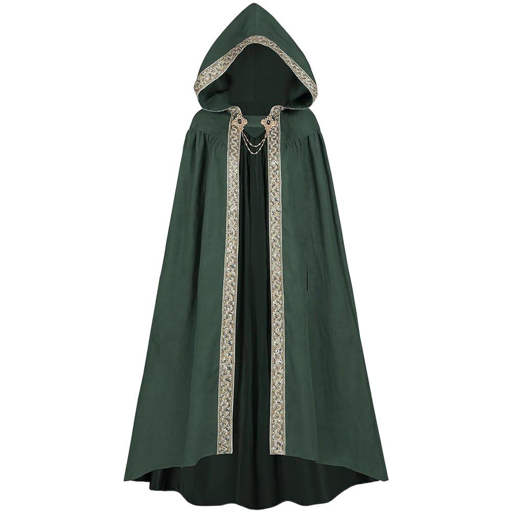 Sslvya Medieval Cloak with Hood Wizard Cloak Halloween Renaissance Viking Hooded Cape for Men and Women
