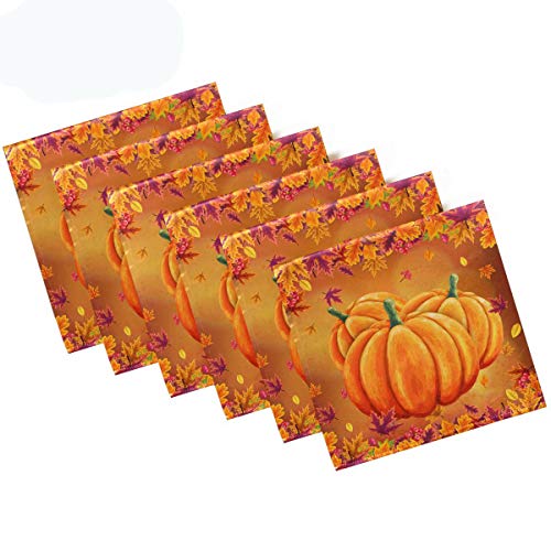 Pfrewn Autumn Pumpkin Maple Leaf Cloth Napkins Set of 6 Fall Sunflower Dinner Napkins Solid Washable Reusable Polyester Table Napkins Oversized 20