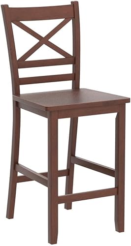 Miniatura 12 de COSTWAY Juego de 4 taburetes de bar, sillas antiguas de altura de encimera de cocina de 25 pulgadas con respaldo de madera en forma de X y patas de
