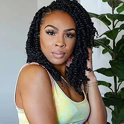Pre-twisted Passion Twist Hair 10inch 8 Packs Passion Twisted Crochet Hair 1b# Short Passion Twist Perfect Girl Hair(1B,10inch)