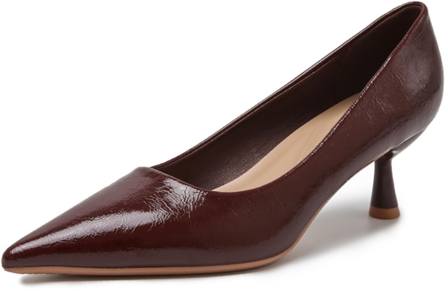 Womens Leather Pointed Toe Kitten Heel Pumps Fashion Comfy Slip On Closed Toe Dress High Heels for Work Office Date Prom Party Wedding