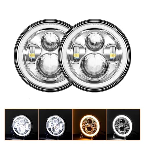 LENTLY Headlamp Headlamp For Suzuki For Samurai For Jimmy For Bandit 7inch LED Headlight DRL Headlight Assembly(40w Halo Lamp Silver)