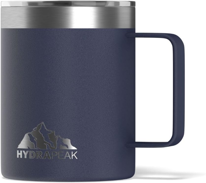 Hydrapeak 14oz Insulated Travel Mug with Splash Proof Lid, Stainless Steel Double Walled Coffee Mug, Navy