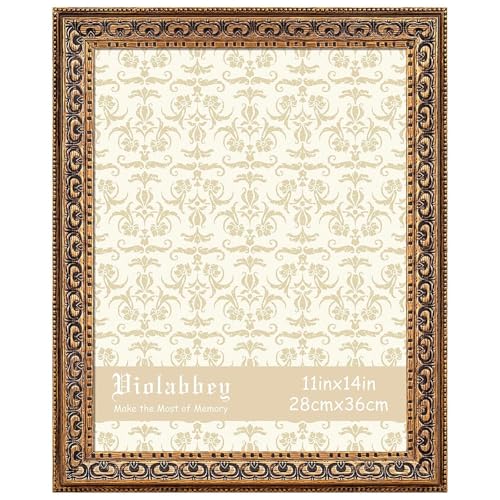 Image of VIOLABBEY 11x14 Picture Frame Antique Black and Gold, Vintage Photo Frame for Wall or Tabletop Display, Classic Design for Office Home Decor, Fits 11x14 Inch Pictures