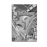 Famous Painter M C Escher Relativity Art Painting Poster Wall Art Paintings Modern Canvas Print Living Room Bedroom Office Posters Decor 08x12inch(20x30cm) Unframe-style
