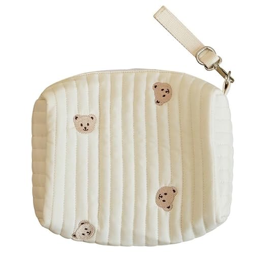 おむつポーチ おしりふき 大容量 ポーチ キルティング 韓国 北欧 くま うさぎ チューリップ キッズ ベビー マタニティ おしゃれ 刺繍 ナチュラル シンプル (くま(刺繍))
