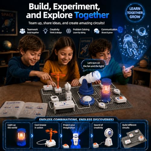 STEM Science Kit for Kids, 37 PCS Electronics Circuit Exploration Toy with 300+ Projects, Voice Control, Space Theme Experiments, Color Manual, DIY Educational Gift for Boys and Girls Ages 6+ — view 5