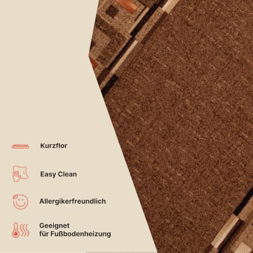 TAPISO Anti Rutsch Teppich Läufer rutschfest Brücke Meterware Modern Braun Orange Vierecke Figuren Design Flur Küche Wohnzimmer 80 x 700 cm – Ansicht 5