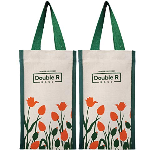 Image of DOUBLE R BAGS Canvas Water Bottle Bag Carrier | Reusable Travel Tote for Office, Gym & Picnic | Durable Off-White Bottle Holder with Handle (32x15x9 cm, 1 Compartment, Pack of 2)