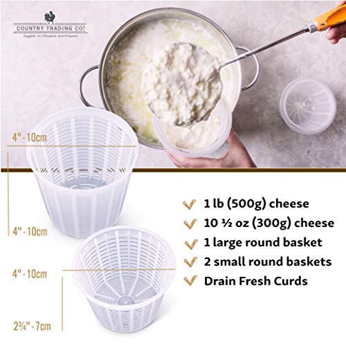 Cheese Maker Molds Set of 5 – For Draining Ricotta Sour Cream and Quark - Press Indian Paneer Queso Goat Crottin Kefir Vegan Ricotta Cashew or Almond Cheese - Italian Soft Cheese Draining Basket Set