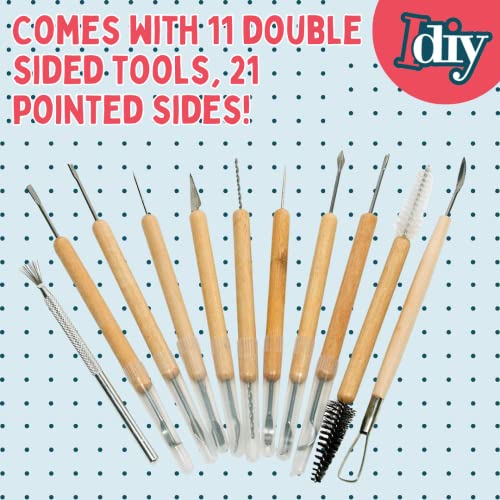 Pottery Tool Kit -11-Piece 21-Tool Beginner's Clay Sculpting Set, Clay, Wood Carving, Ceramic Art Craft Project Accessories For School, Classrooms, Kids/Adults,Great Birthday Gift Summer Camp Activity #TOP2