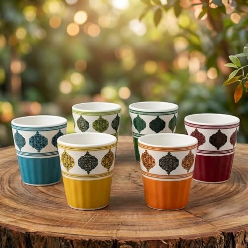Image of Handcrafted Ceramic Kulhad Tea Cups Set, Handmade Floral Design, Eco-Friendly & Premium Festive Gift for Diwali, Weddings, Home Decor & Special Occasions (Classic (Set of 6))