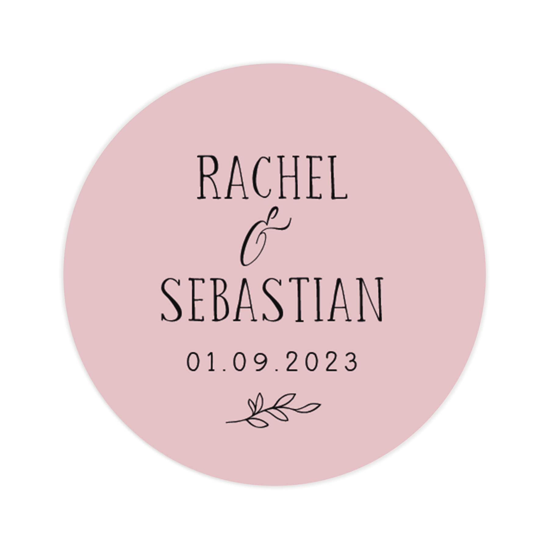 Manta Makes Personalised name stickers for wedding stationery | custom named favour/favor printed round sticker colours pink purple black red green navy light blue cream (Dusky pink) — image 1