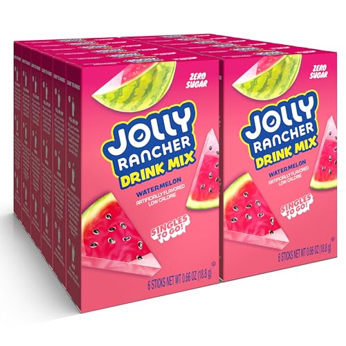 Jolly Rancher Singles To Go Powdered Drink Mix, Watermelon, 12 Boxes with 6 Packets Each - 72 Total Servings, Sugar-Free Drink Powder, Just Add Water, 0.66 Ounce (Pack of 12)