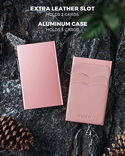 Image of VULKIT Credit Card Holder Minimalist Slim Pop Up Wallet with Leather Slots RFID Blocking for Men and Women Holds 7 Cards and Notes Rose