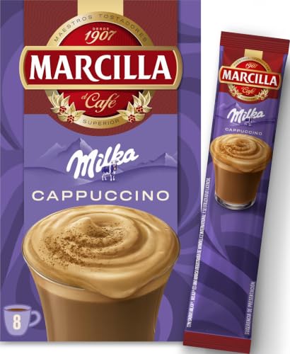 Marcilla Café Soluble Mix Cappuccino Sabor Milka | 8 sobres | 126g | Sabor Chocolate Milka, 8 sobres de 15,8g