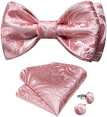 DiBanGu Men's Paisley Floral Silk Bow Tie Set Self-tied Bowtie and Pocket Square Cufflinks Set for Wedding Party Business