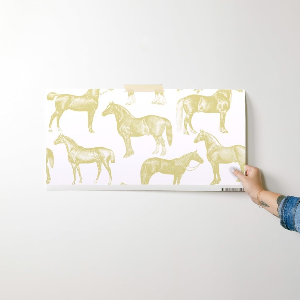 Peel & Stick Wallpaper Swatch - Pink Gold Horses Horse Pony Equestrian Pattern Custom Removable Wallpaper by Spoonflower