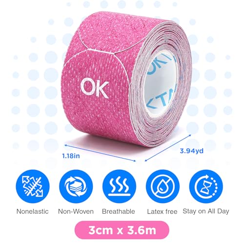 Image of OK TAPE Pre-Cut Blister Bandages for feet | Blister Prevention Tape for Feet, Fingers, Toes | 1.2in x 3.5in,Pink,40pcs