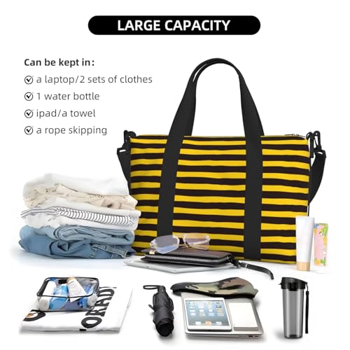 Travel Duffle Bags For Women Men - Bee Stripe Print Personal Item Weekender Overnight Gym Carry On Airport Tote Bag With Strap For Yoga, Travel, Business Trips4