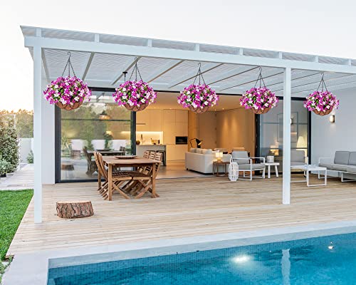 Artificial Hanging Flower In Basket For Outdoors Indoors Decor, Hanging Basket With Flower Arrangement, Fake Silk Daisys In 12 Inch Coconut Lining Hanging Basket For Home Courtyard Decoration,(Violet) #TOP3